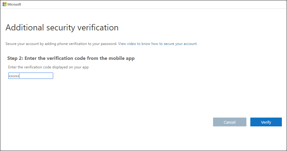 Additional security verification page, with verification code test