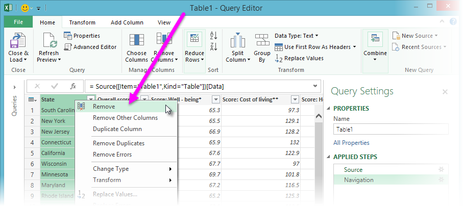 Remove Columns Power Query Excel