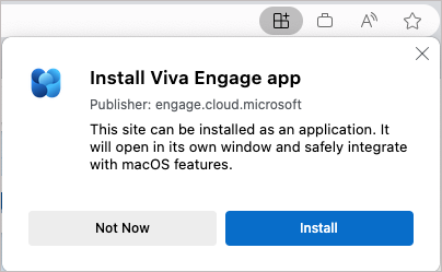 Screenshot shows the official installation dialog for the Viva Engage app.