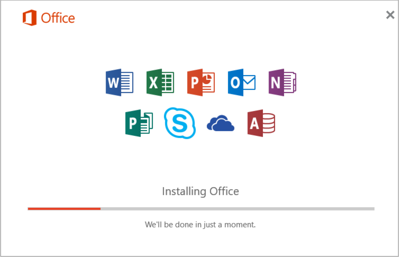 Screenshot of the Office app installation