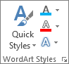 WordArt Styles group showing icons only
