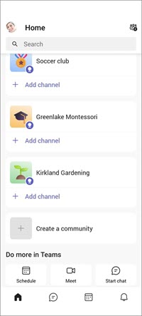 Teams free communities mobile screen