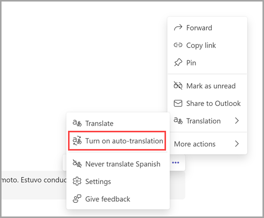 Select more options to turn on auto-translations