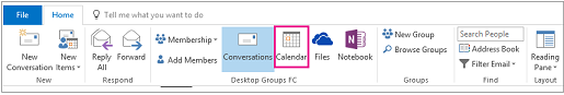 Calendar button on the groups ribbon in Outlook