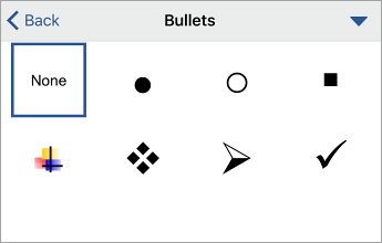 Bullets command, showing formatting options