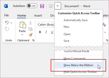 Show the Quick Access Toolbar below the ribbon