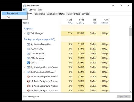 Run a new task in Task Manager