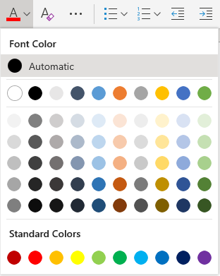 Word Online font color selection menu