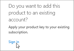 Screenshot of part of the 'Redeem your product key' page, with the 'Sign in' link highlighted.