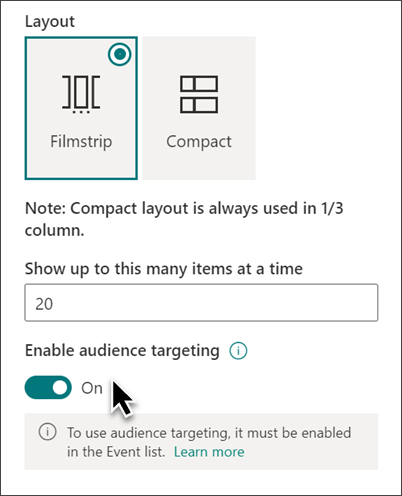 Image of SharePoint Enable Audience Targeting option pane