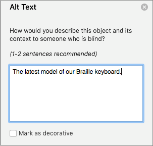 The Alt Text pane in Word