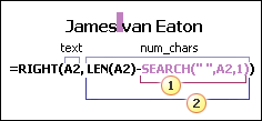 Formula for separating a first name and a two-part last name