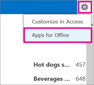 Apps for Office command on the Settings menu