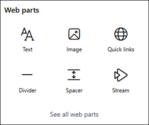 Web parts in the toolbox