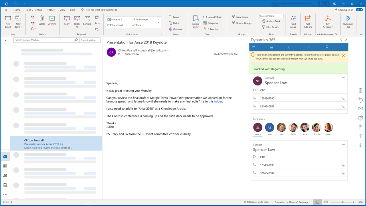 Dynamics 365 App for Outlook without Server-Side Synchronization screenshot