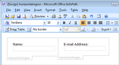 Horizontal regions containing labels and text boxes