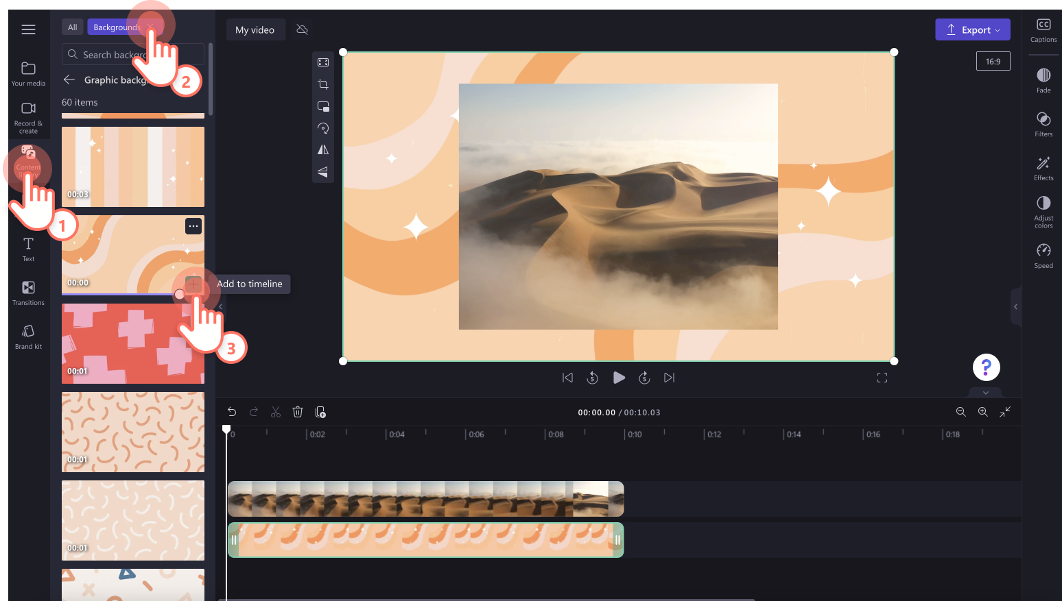 Image of a user adding a background to the video