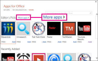 Click More apps to browse apps in the store