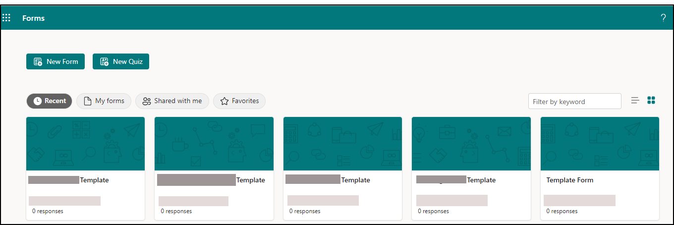 Image of template options in Forms template options screen
