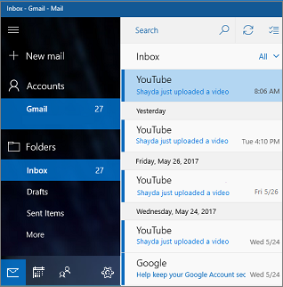 Main screen in Mail for Windows 10
