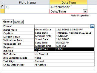 Create a field to store dates and times - Access