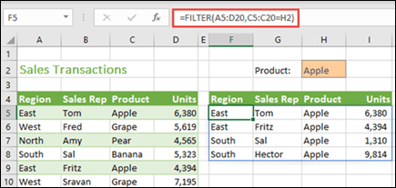 FILTER function in Excel for the web