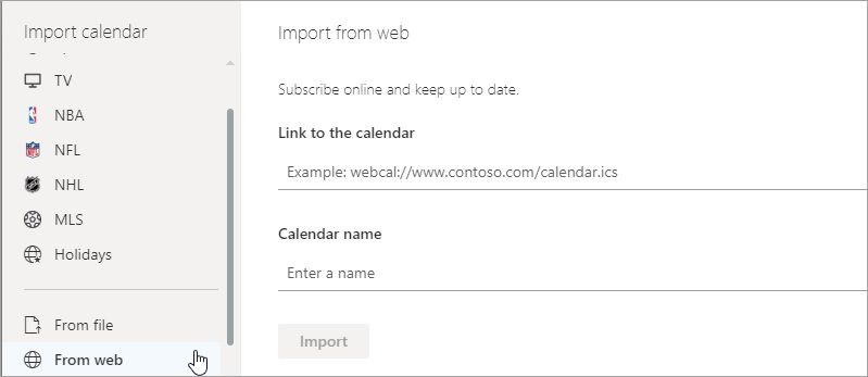 A screenshot of the Import from web option