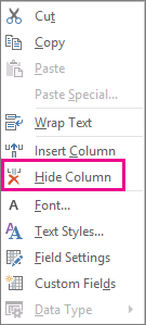 Hide Column command on the right-click menu