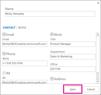 Adding a new contact to Outlook from a message
