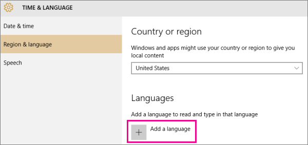 Adding a language in Windows 10