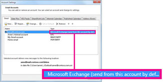 Microsoft Exchange account as appears in the Account Settings dialog box