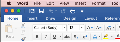 The ribbon in Word for Mac in Colorful theme