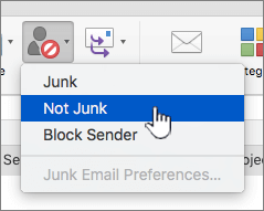 Mark message as not junk selection