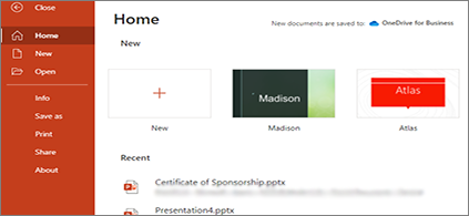 Screenshot of File menu for PowerPoint for the web
