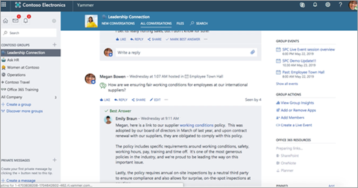 Yammer group showing Group Actions