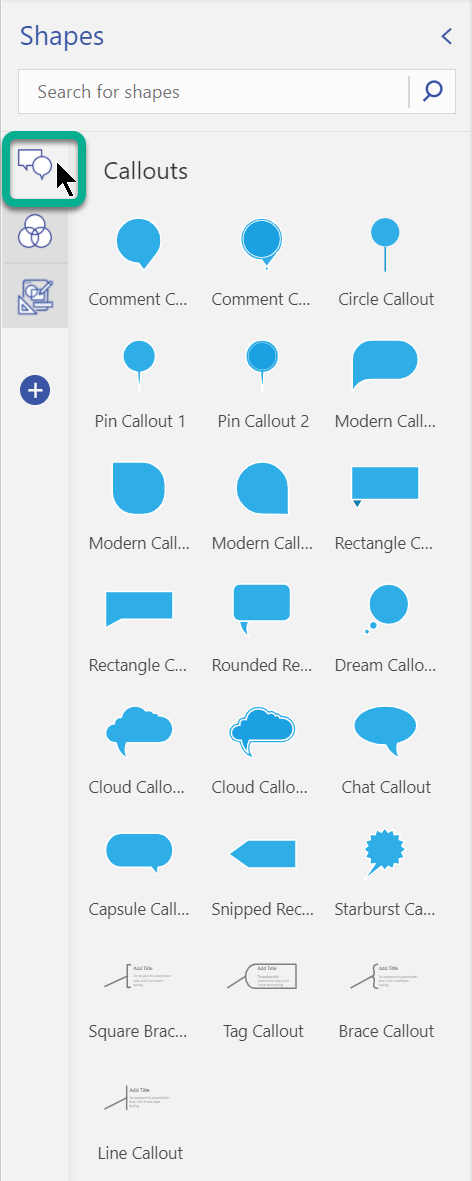 Switch to the Callouts tab to see callout shapes you can add to your Venn diagram.