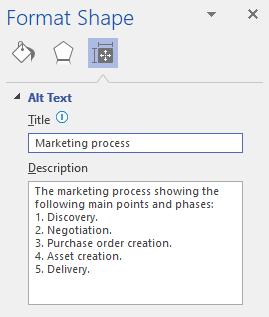 The Alt text dialog box for visuals in Visio for Windows.