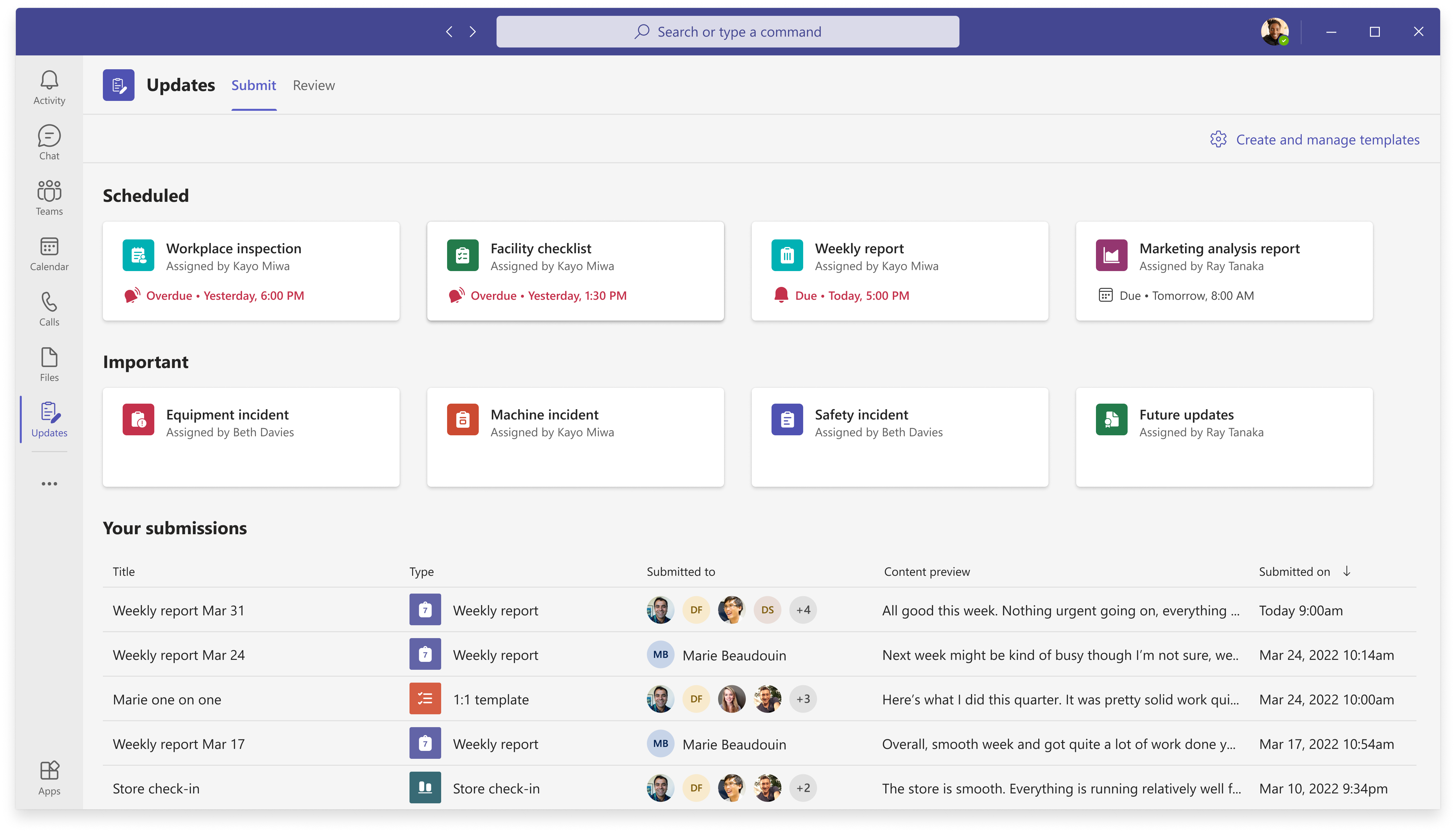 Updates app in Microsoft Teams on desktop