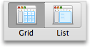 Calendar Organize tab, Grid/List group