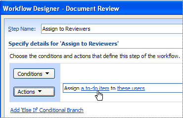 Workflow Designer page with cursor selecting a to-do item