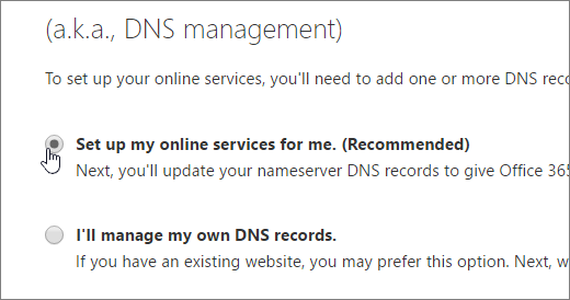 Select "Set up my online services for me."