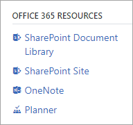 Office 365 Resources section for a connected group