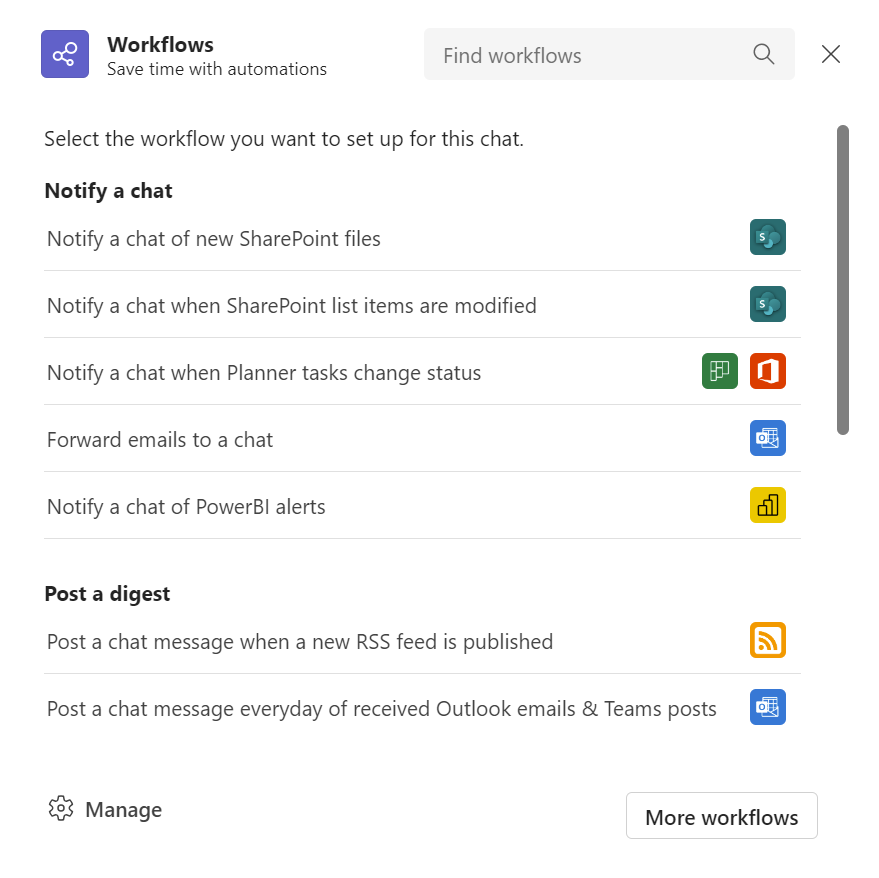 chat select workflows