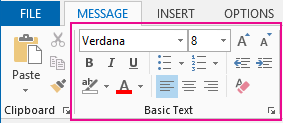 The basic text group in the message ribbon