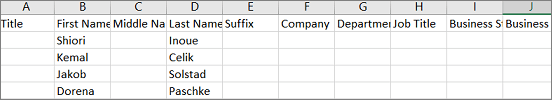 Example of Outlook .csv file opened in Excel