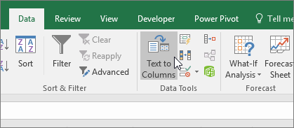Data tab, Text to Columns button
