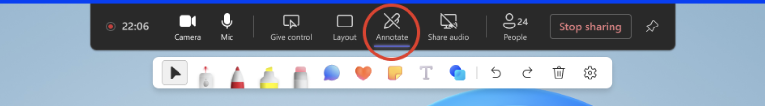 Option to stop annotation in a Teams meeting.