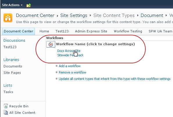 Link to change workflow settings