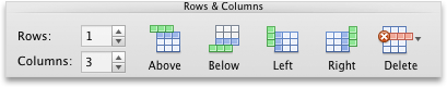 Tables Layout tab, Rows & Columns group