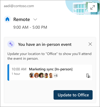 Screenshot showing updating your work location